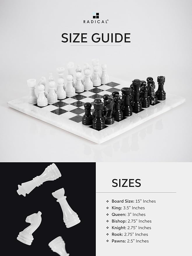 Radicaln Marble Chess Set 15 Inches White and Black with Storage Box Handmade Luxury Board Games for Adults Ideal Marble Chess Board Game Set & Chess Pieces