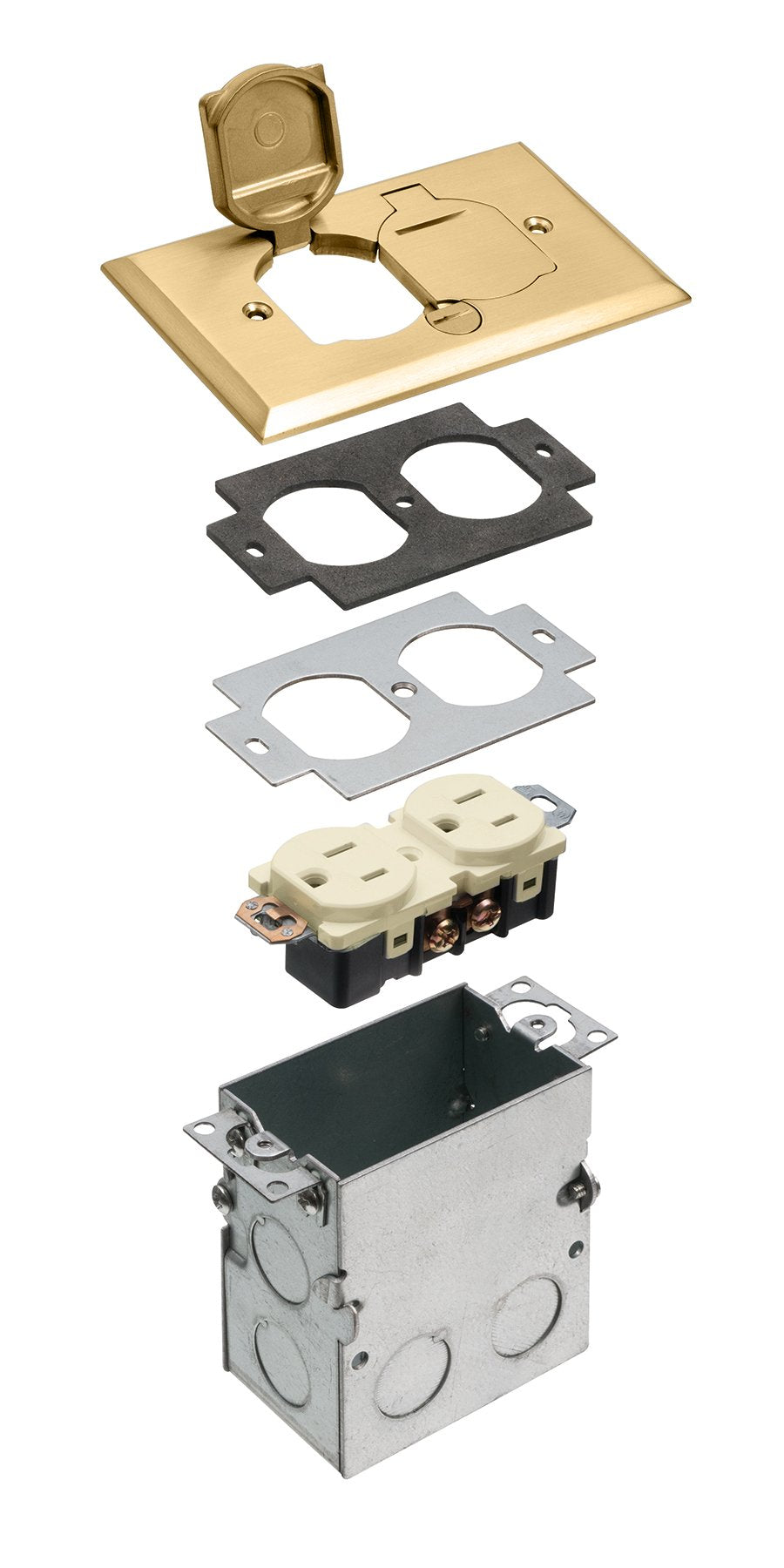 Arlington Industries FLB5331MB-1 Steel Floor Box Kit with Metal Cover and 2-Flip Lids, 1-Gang, Brass, 1-Pack