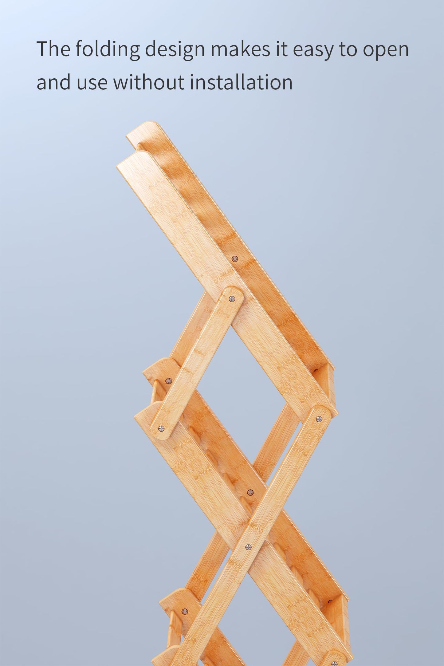 Foldable Bamboo Magazine Rack, Portable Pop-up Display Stand,Magazine Rack Floor 5 Pockets, A4 Size, for Trade Shows, Office, Retail Store