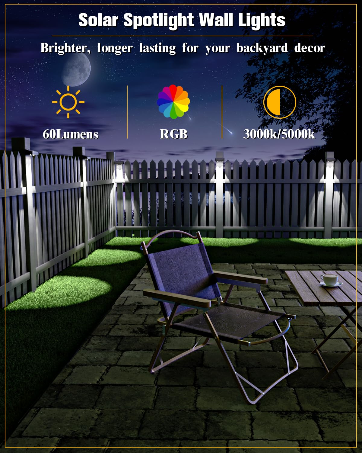 JOFIOS Solar Fence Lights 16 Pack, 50 Lumens Outdoor Solar Lights with 12 Modes RGB Color Glow LED,Waterproof, Solar Lights for Patio, Backyard, Deck, Fence, Railing