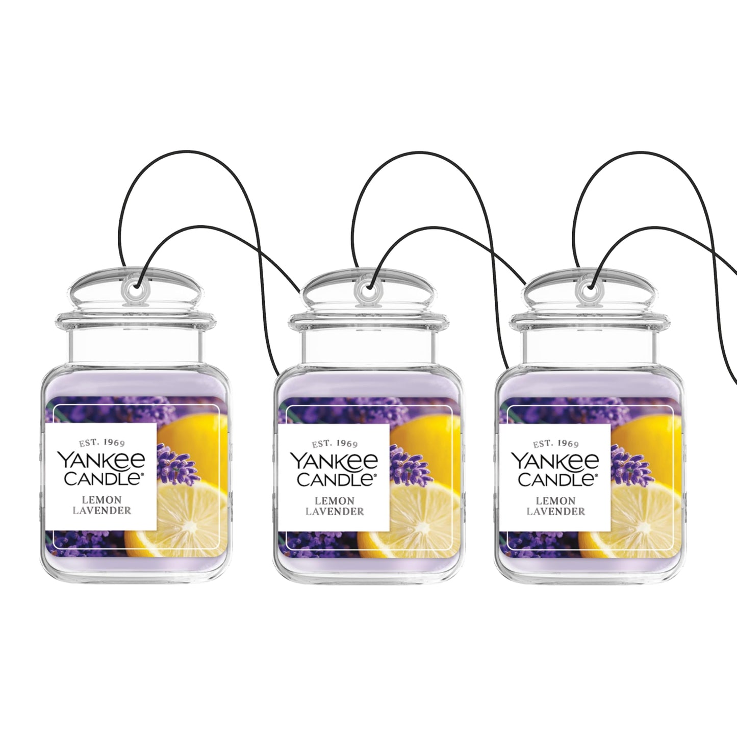 Yankee Candle Classic Paper Car Jar Air Freshener, Hanging Car Freshener, Long Lasting Car Fragrance, Lemon Lavender (Pack of 3)