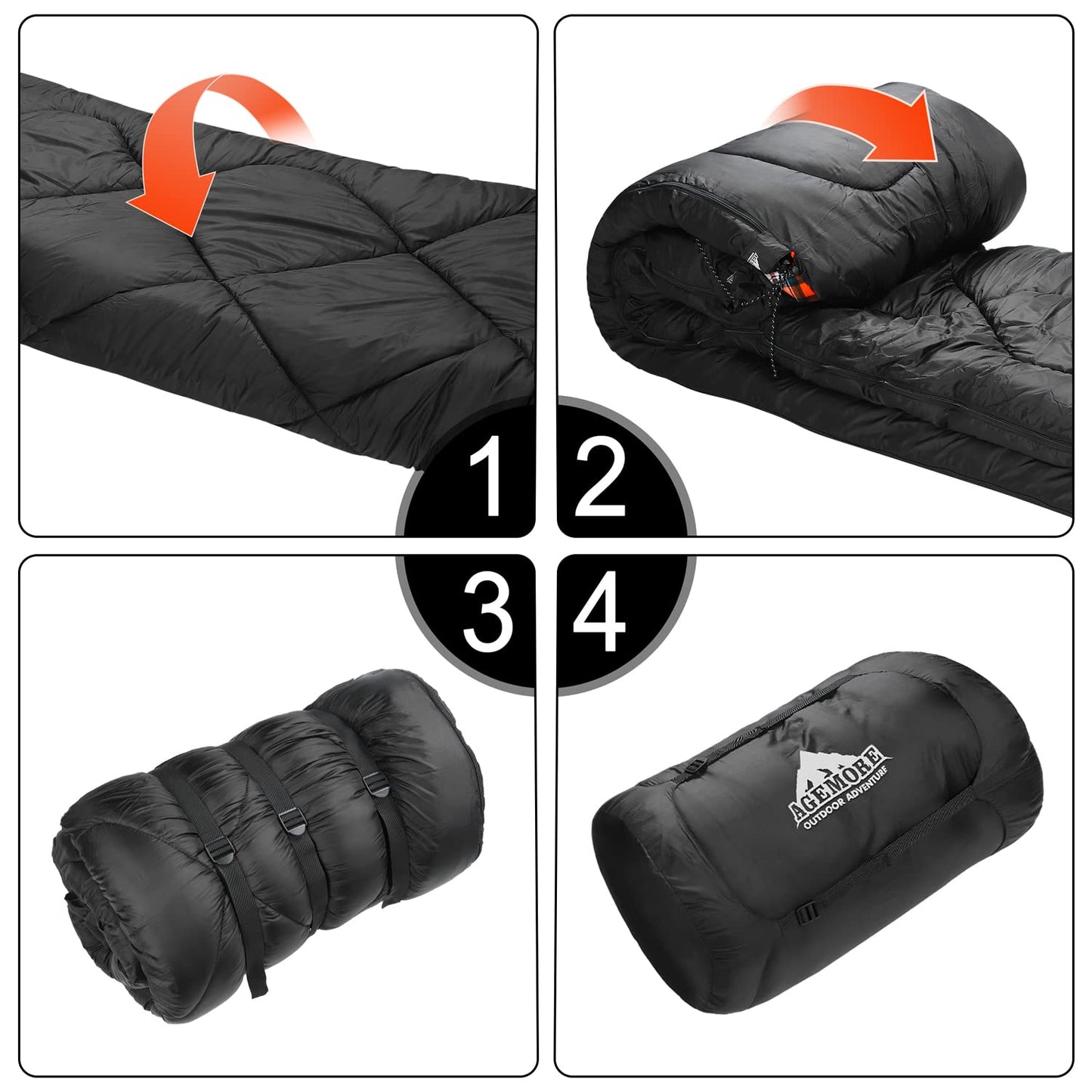AGEMORE 0 Degree Double Sleeping Bag for Adults, Cotton Flannel Lined 2 Person Queen Size Sleeping Bag for Winter, Double Wide & Warm for Family Couples Camping Or RV Traveling