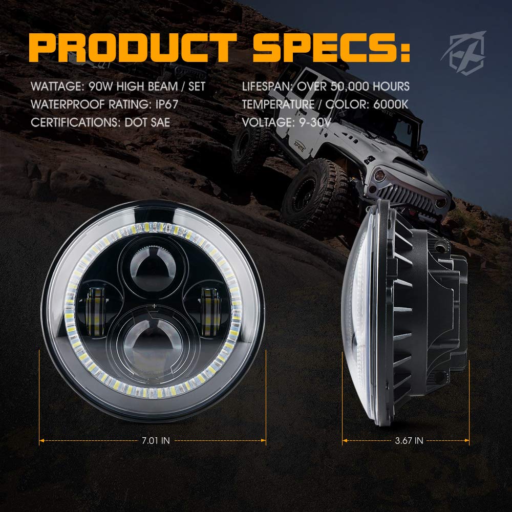 Xprite LED Headlights w/Hi&Lo Beam and Turn Signal Light, DRL Halo Ring Headlamp Compatible with Jeep Wrangler JK TJ LJ 1997-2018, DOT Approved 90W LED Chip
