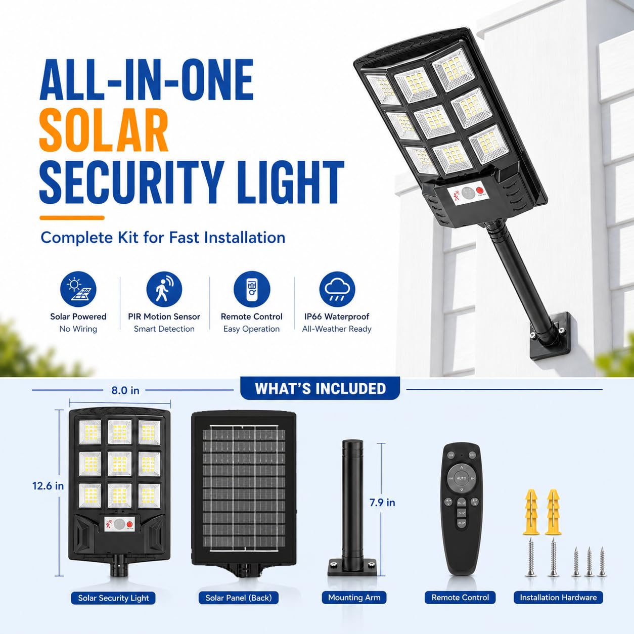 Sunwish 6 Pack Solar Lights Outdoor 6500K Solar Street Lights Outdoor, Solar Dusk to Dawn Outdoor Lights with RemoteControl,Motion Sensor IP66 Waterproof Flood Lights for Yard,Parking Lot