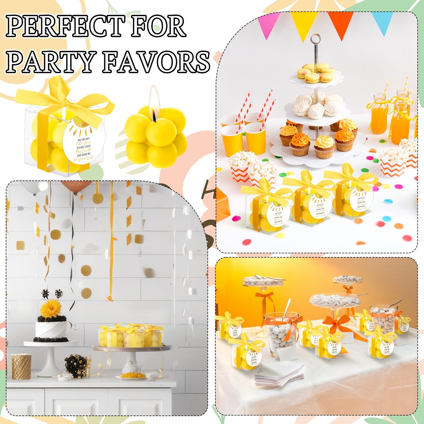 MTLEE 24 Sets Sunshine Baby Shower Favors Small Bubble Candle Baby Shower Favors for Guests Tea Candles Bulk with Stylish Ribbons Cards Gifts Party Decorations
