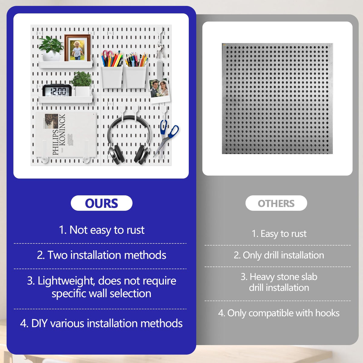 Hellpnoom Pegboard Combination Kit, Modular White Pegboard Wall Organizer with 4 Pegboards & Accessories Hanging for Gaming Office Wall Storage Organizer, Crafts Displays