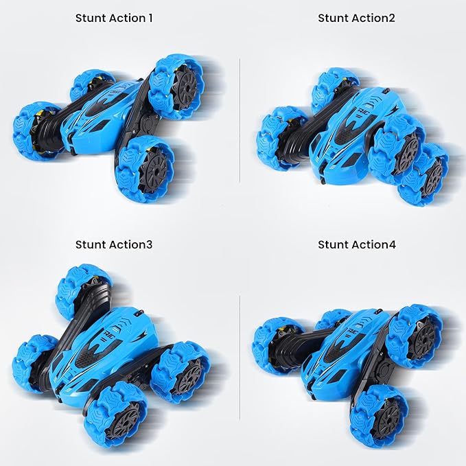 RC Stunt Car 360° Flips & Double-Sided Remote Control Truck with LED Lights 2.4GHz High Speed All Terrain Off-Road Toy Car Gift for Boys Girls Kids Ages 6-12 (Blue)