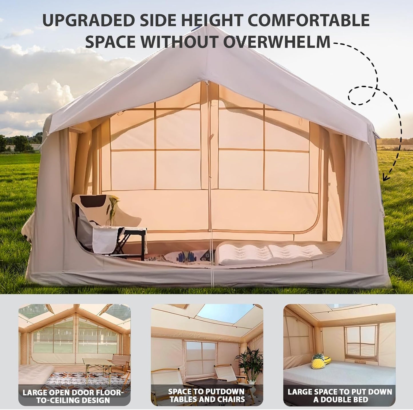 10' x 8' Inflatable Tents for Camping, 6-8 People Blow up Tent, 4 Season Inflatable Hot Tent with Stove Jack, Waterproof Portable for Camping Outdoor