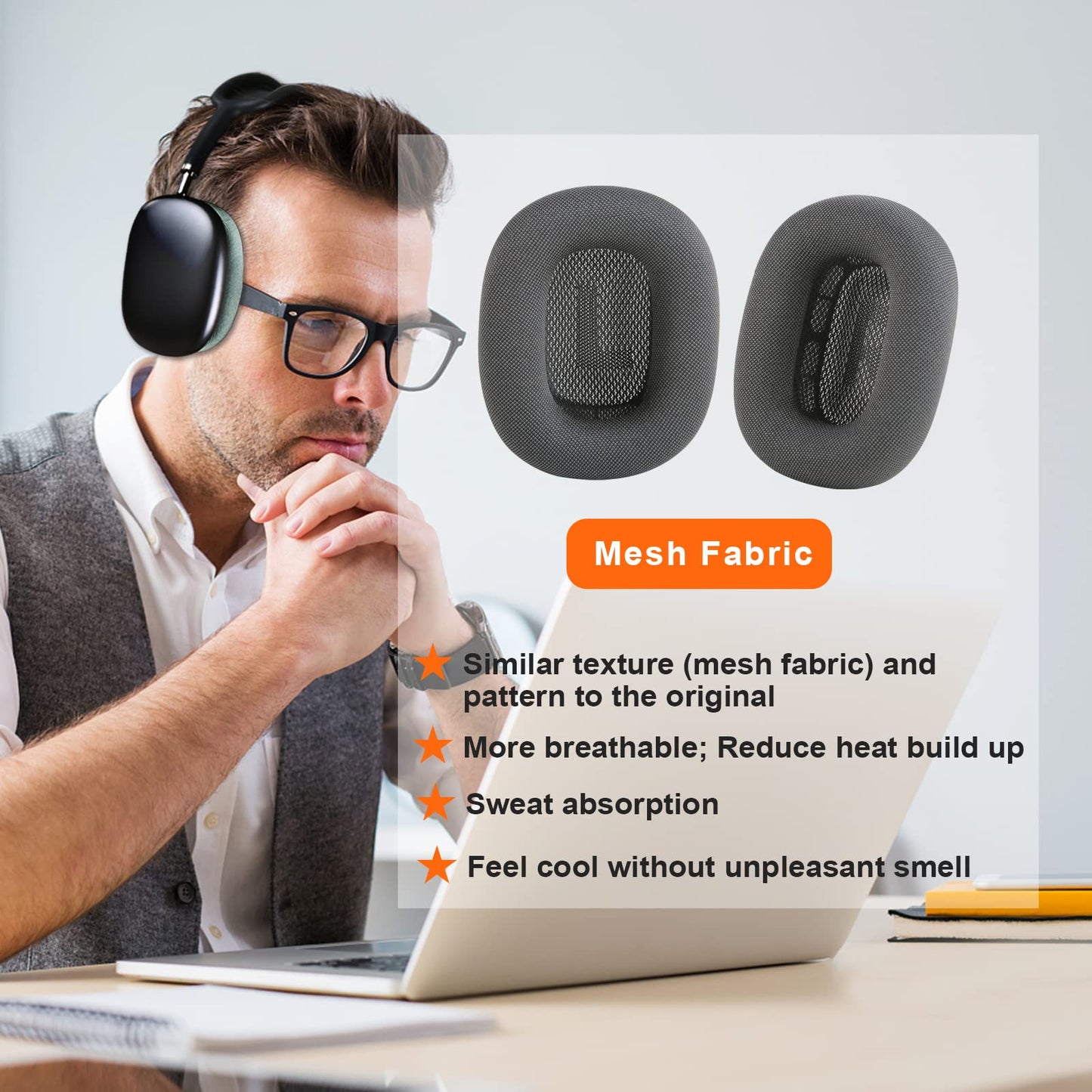 Earrock Ear Cushions Replacement for AirPods Max Headphones,Mesh Fabric Covered Earpads with Memory Foam and Magnet (Green)