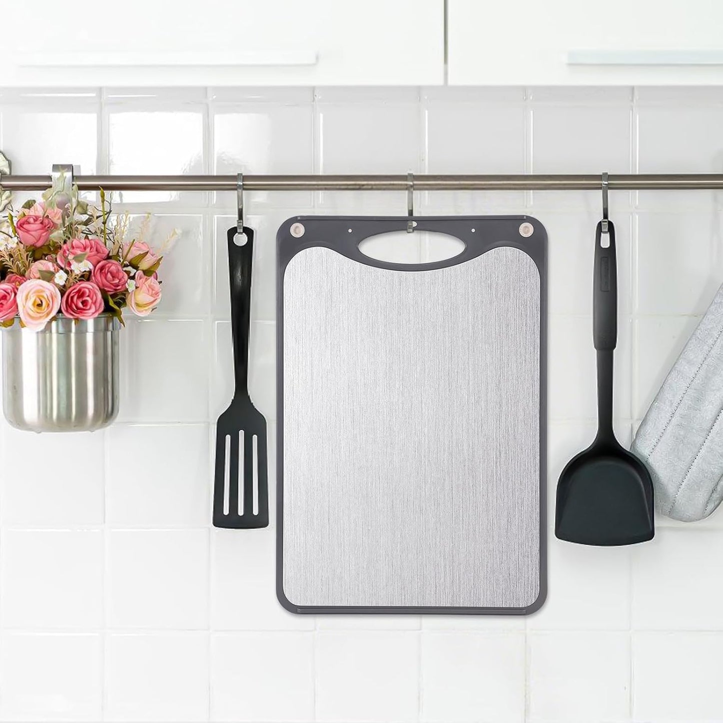 Titanium Cutting Board - Double-Sided Food Grade Board | Large 15”x10” Easy-Clean Dark Gray