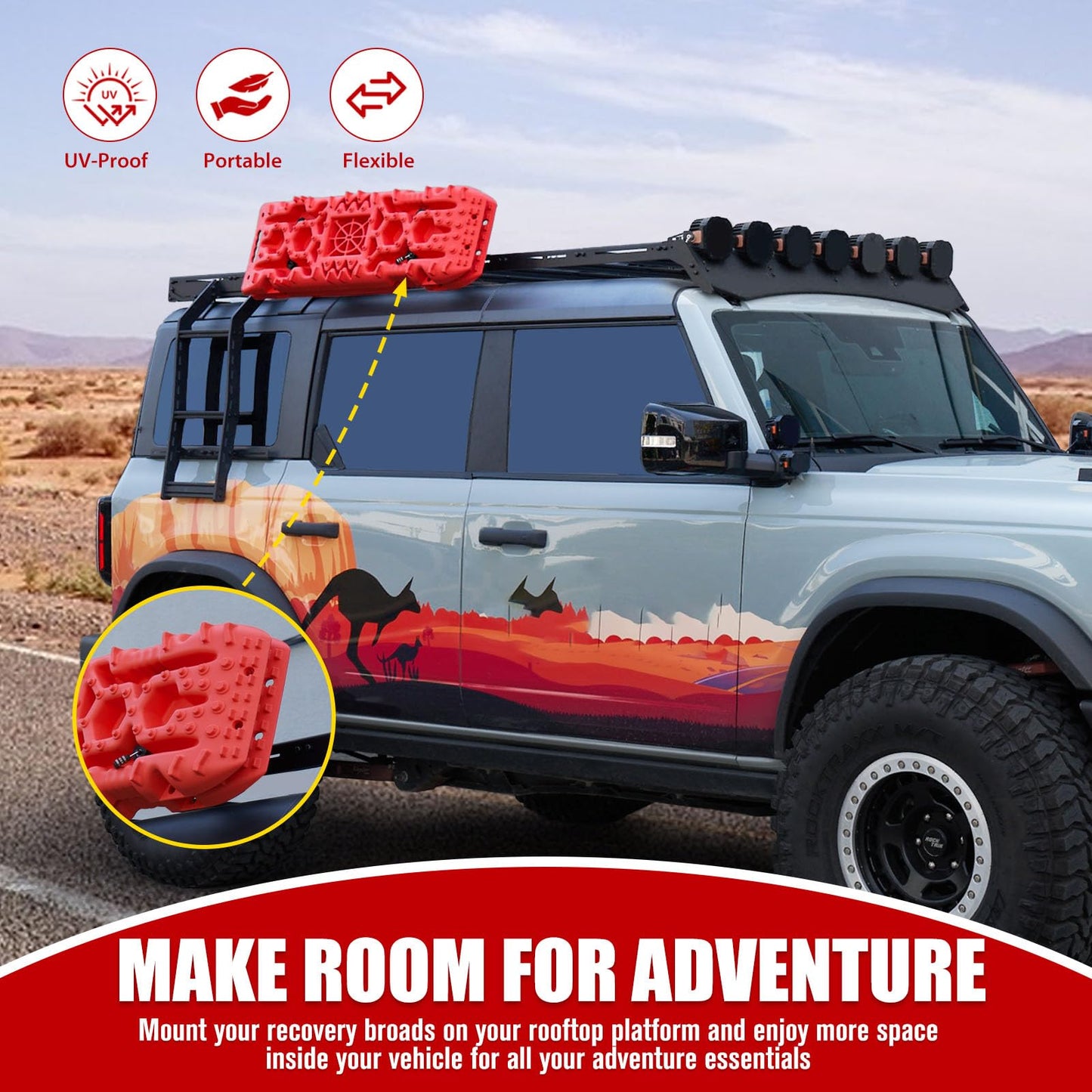 FieryRed Traction Boards Offroad, Recovery Boards with 2 Leashes and Carry Bag, Recovery Track Board Mounting Kit