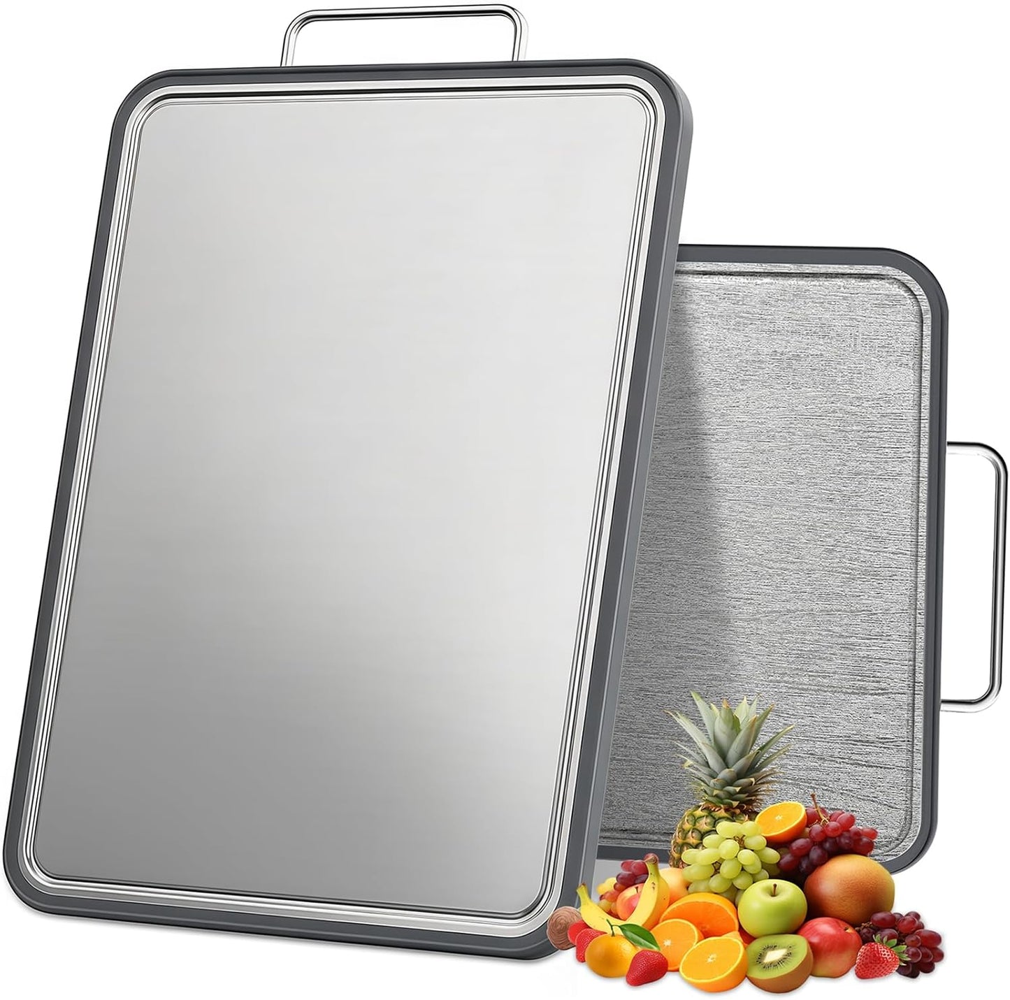 Stainless Steel Cutting Board - 17" x 11" Heavy Duty Chopping Board with Juice Grooves | Non-Slip & Dishwasher Safe