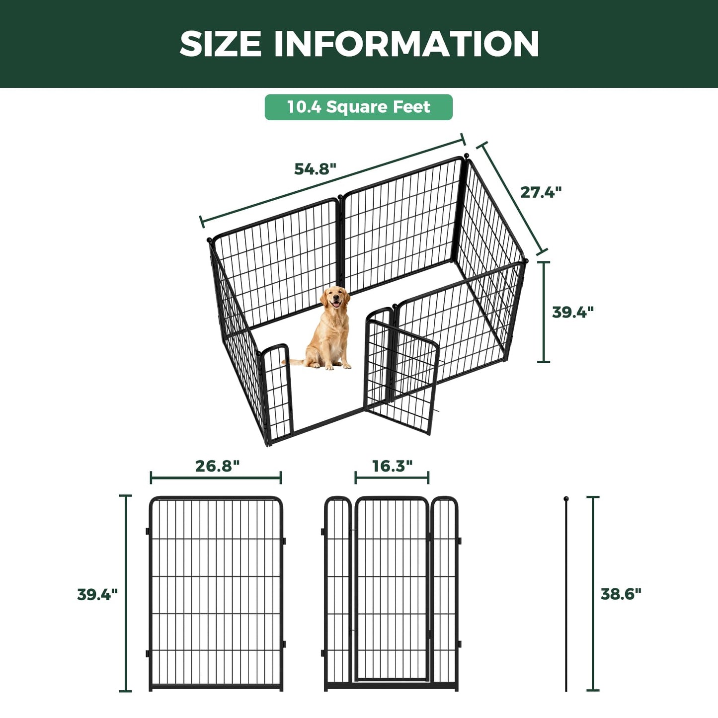 FXW Homeplus Unleashed Indoor Dog Playpen - Stress-Free and Safe Play, Heavy Duty 40 Inch 6 Panels Dog Pen for Medium and Large Dogs, Black│Patented
