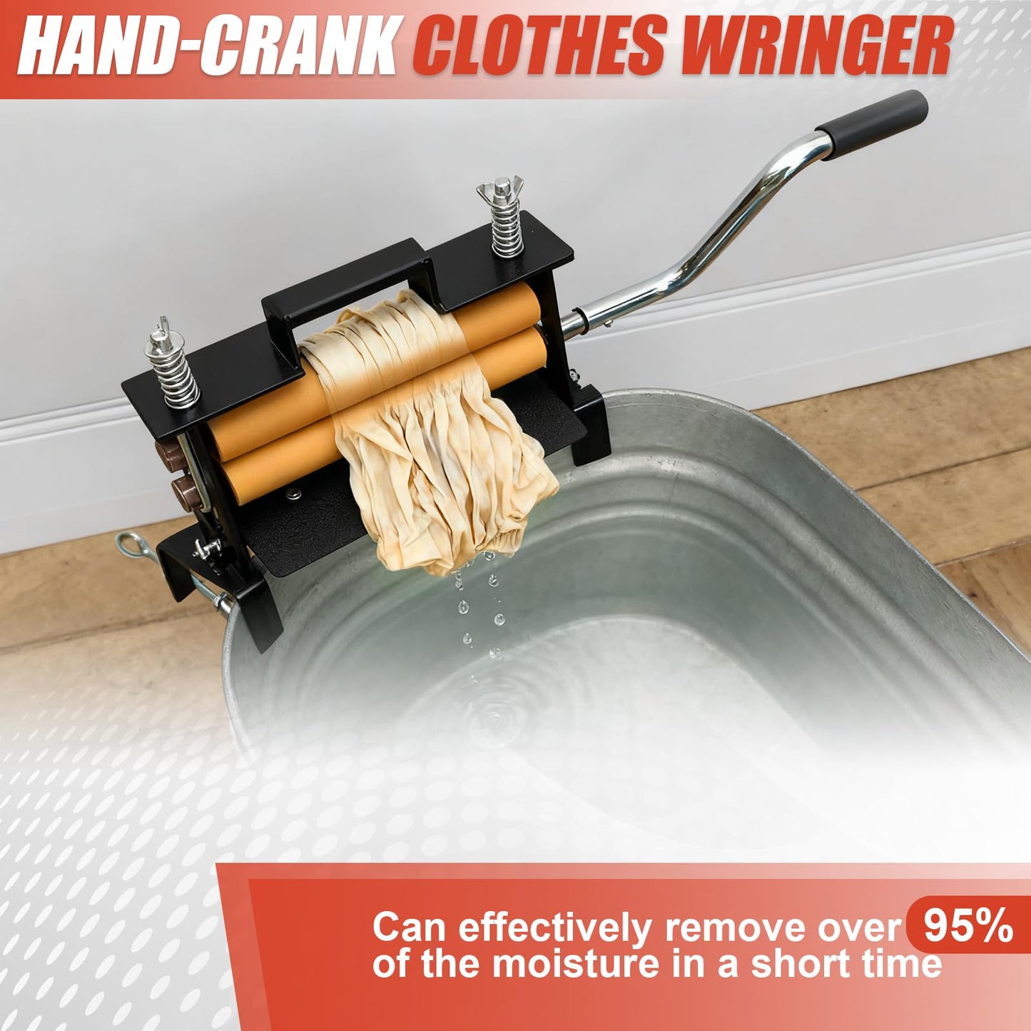 CCNLHZM Hand-Crank Clothes Wringer - Solid Wood Tan Rollers, Removes 95% Water, Portable Laundry Dehydrator for Efficient Water Removal