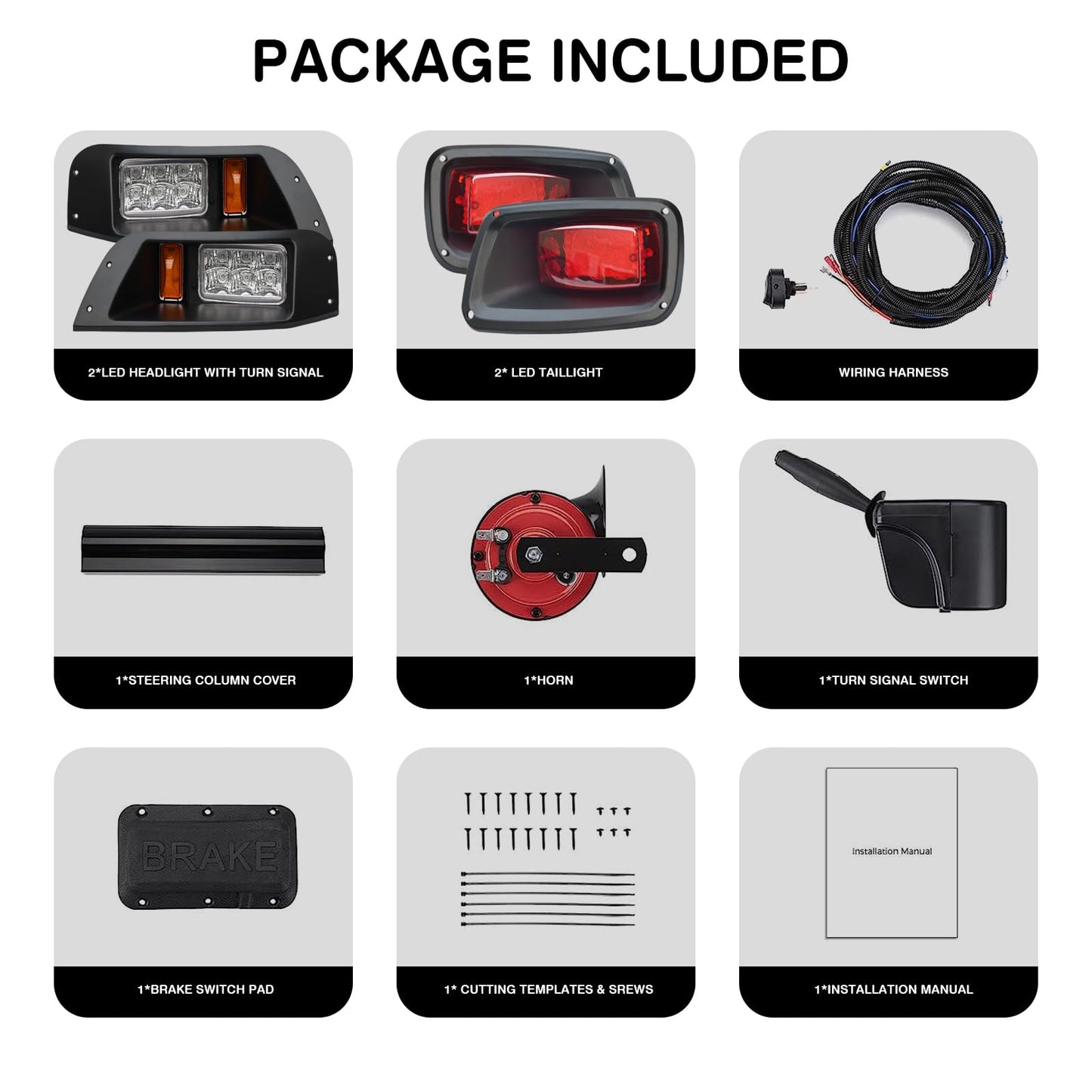 Shu-Ran Golf Cart LED Light Kits for EZGO TXT 1996-2013 Carts (12V), Super Bright Golf Cart Headlight Tail With Turn Signals Kits, Brake Lights, Hazard Light Switch, Horn