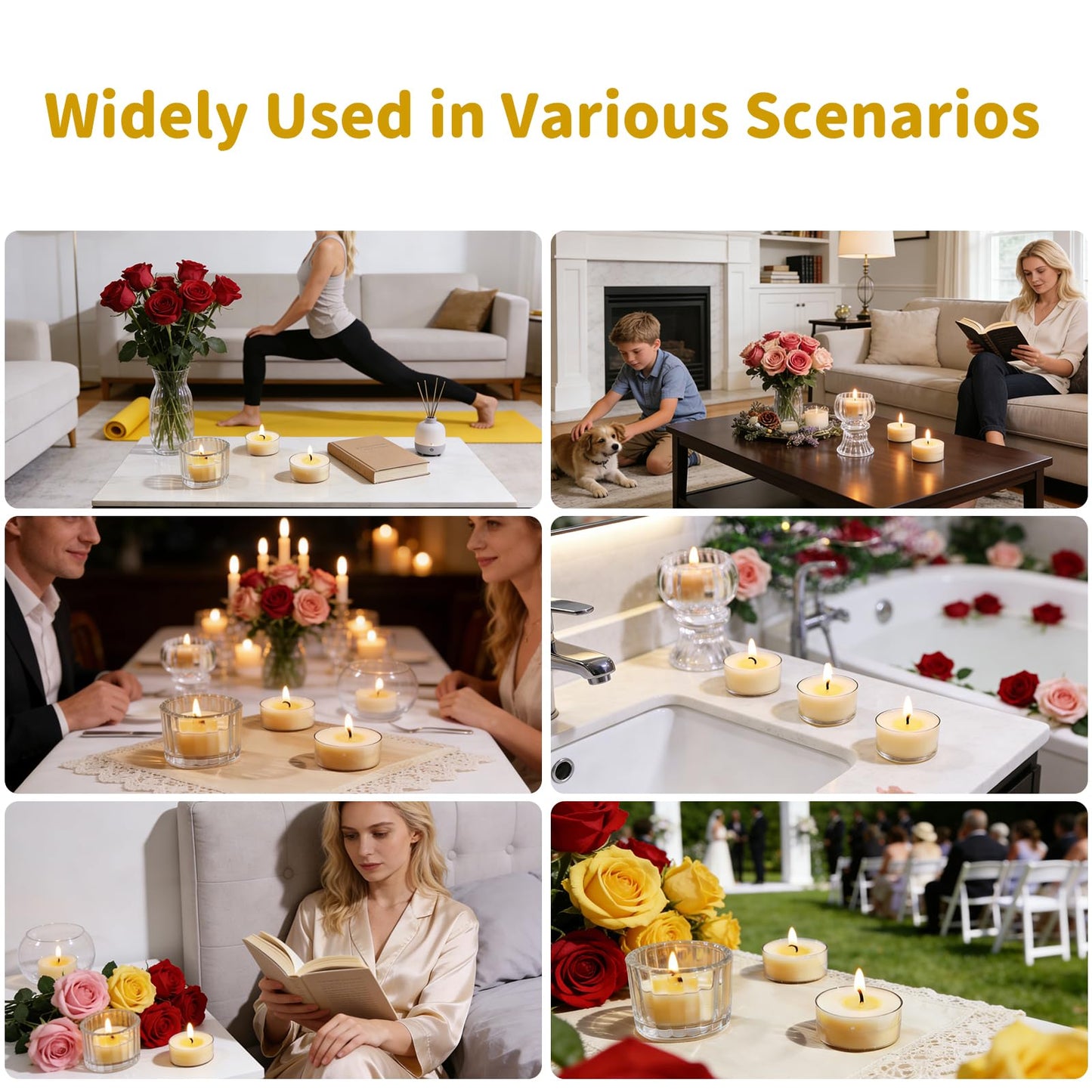 12 Pack Beeswax Tealights Candles, Rose Scented Tea Light Candle, 4 Hours White Tea Scented, Soy & Beeswax Candles with Essential & Natural Oils for Home & Party (Rose)