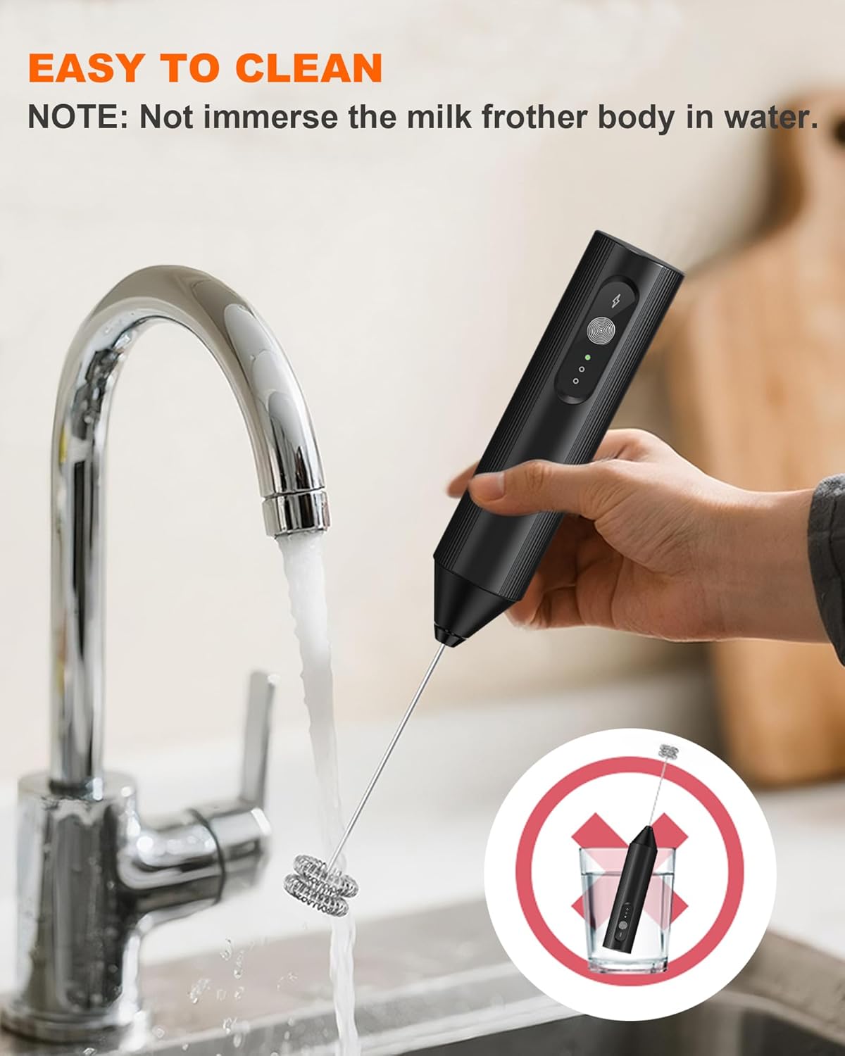 Skiennix 3-Speed Rechargeable Milk Frother - Dual Coil Whisk for Coffee, Matcha & Hot Chocolate | Portable Black Handheld Wand