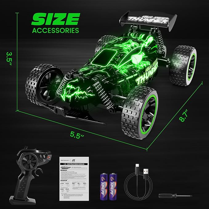 Tecnock RC Cars for Kids 1:18 Scale 2WD RC Car with LED Lights 2.4GHz Remote Control Car with USB-C Easy Charging & 50 Mins Playtime Toys Gifts for Boys & Girls Ages 8-12