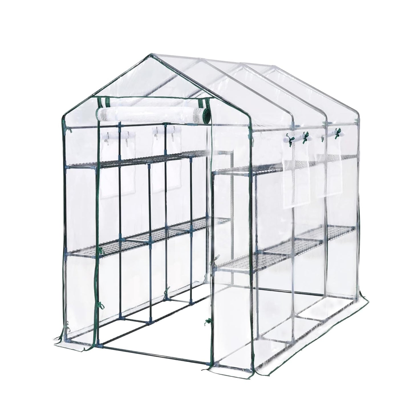 Outdoor Walk-in Greenhouse with 6 Shelves, 85"x56"x77" Heavy Duty Weatherproof Plant House Tent, UV-Resistant Garden Greenhouse with Mesh Windows & Sturdy Iron Frame for Backyard