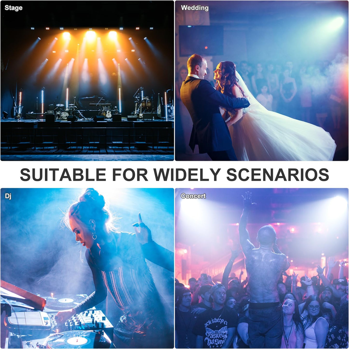 Stage Lights with Barn Doors, 200W COB LED Par Can Lights Spotlights, 2 in 1 Cool White & Warm White DMX512 Sound Activated Uplights for Events Parties Wedding Theater Church Concert Dance