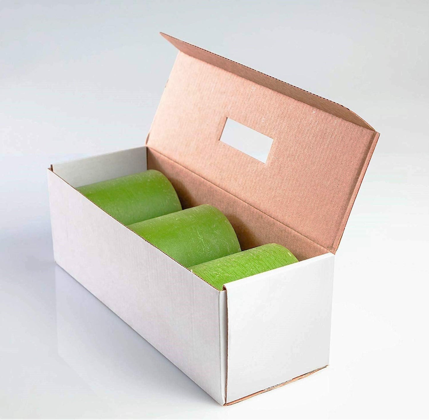 Melt Candle Company Set of 3 Pillar Candles 3" x 4" Unscented Handpoured Weddings, Home Decoration, Restaurants, Spa, Church Smokeless Cotton Wick - Green