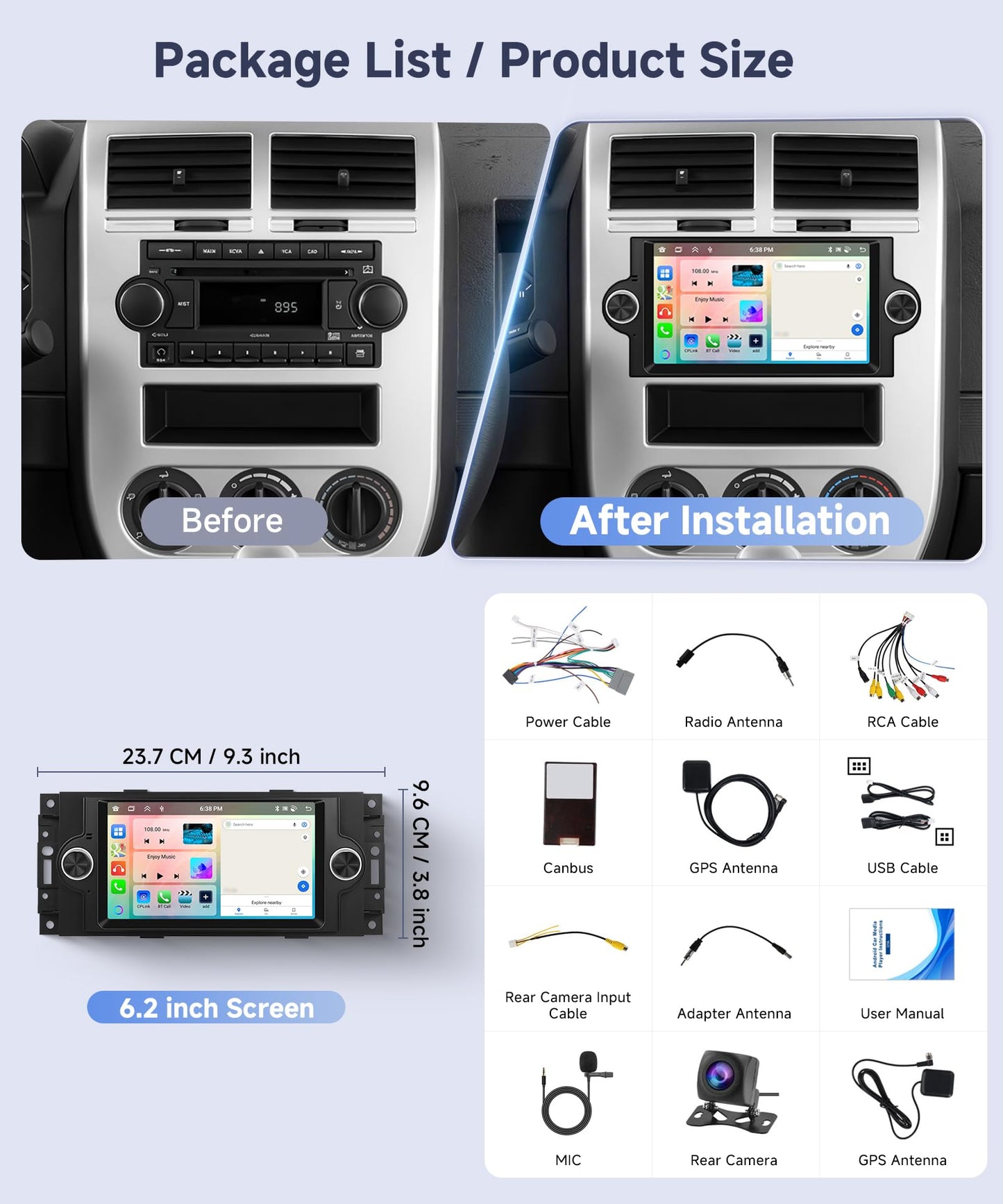 5G WiFi Car Stereo for Jeep Wrangler Compass Patriot Chrysler 300C Dodge Commander, 8 Core 6G+128G Touch Screen Radio with Wireless CarPlay Android Auto, GPS SWC Bluetooth FM RDS DSP Backup Camera
