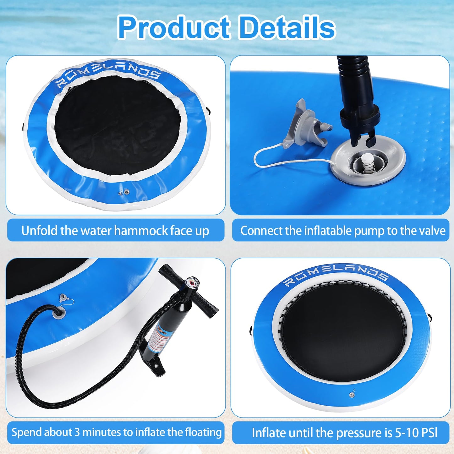 Inflatable Water Hammock Floating Dock, Round Float Ring for Summer Party, Heavy-Duty Raft Platform for Lakes Pools Oceans, Portable Lounger for Adults