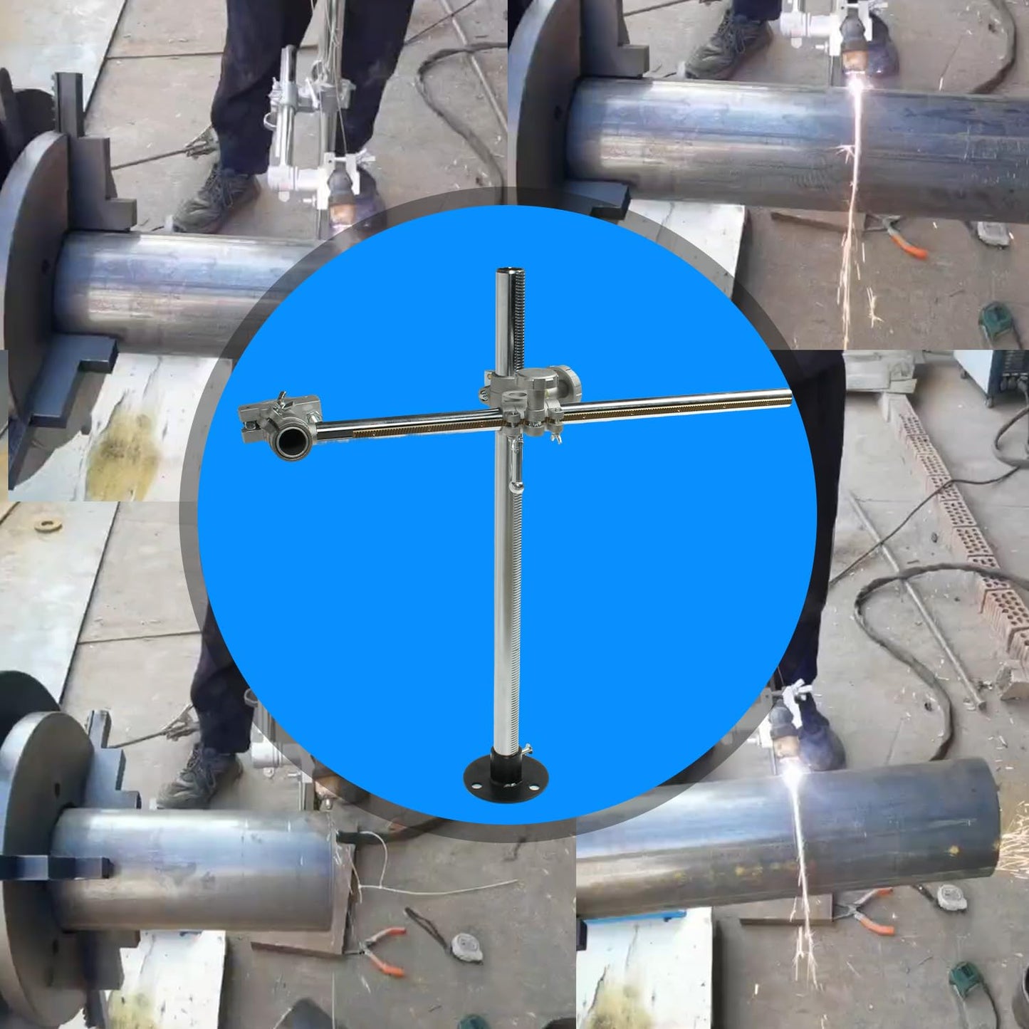Welding Torch Holder Support Mig Tig Gun Holder WIth V-Clamp Mountings for Gas Torch Cutting Machine, Positioner Turntable, Horizontal Bar 500mm(19.68in), Vertical Bar 600mm(26.6in)