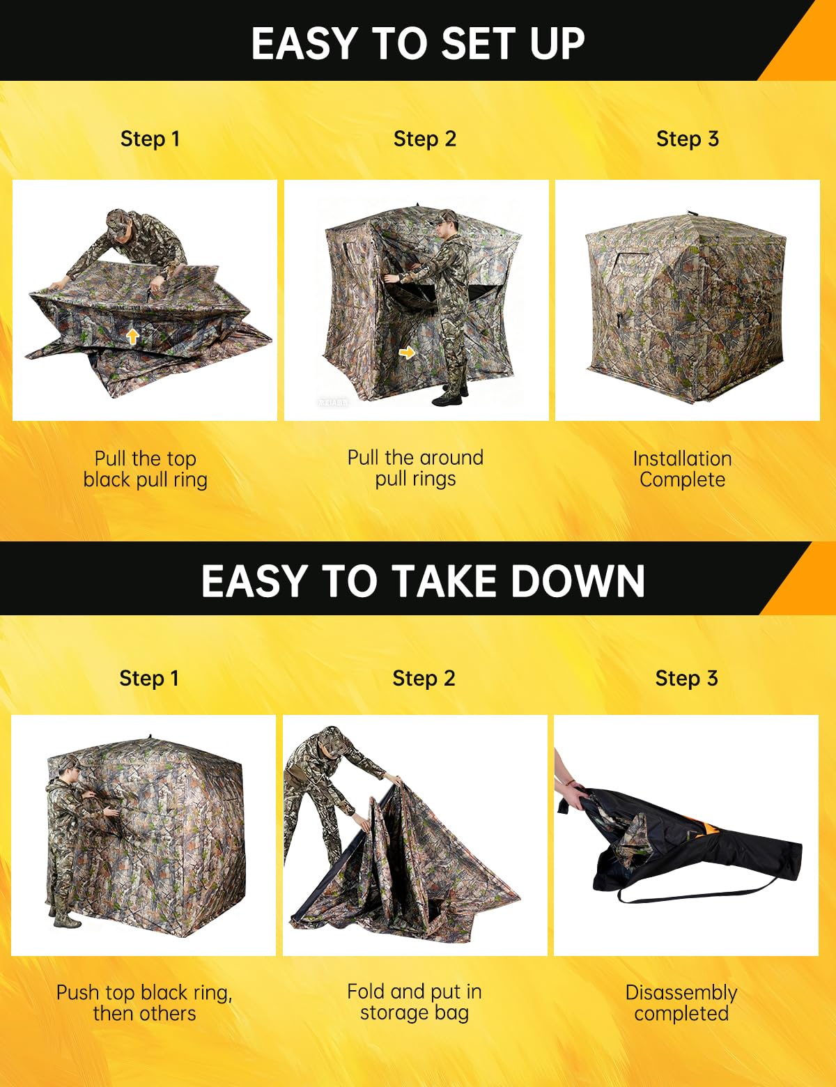 270° Camouflage Hunting Blind Portable Pop-Up Tent with Shoot-Through Mesh, Waterproof Ground Blind for Deer Hunting, 2-3 & 3-4 Person Capacity & Carry Bag (3-4 Person)