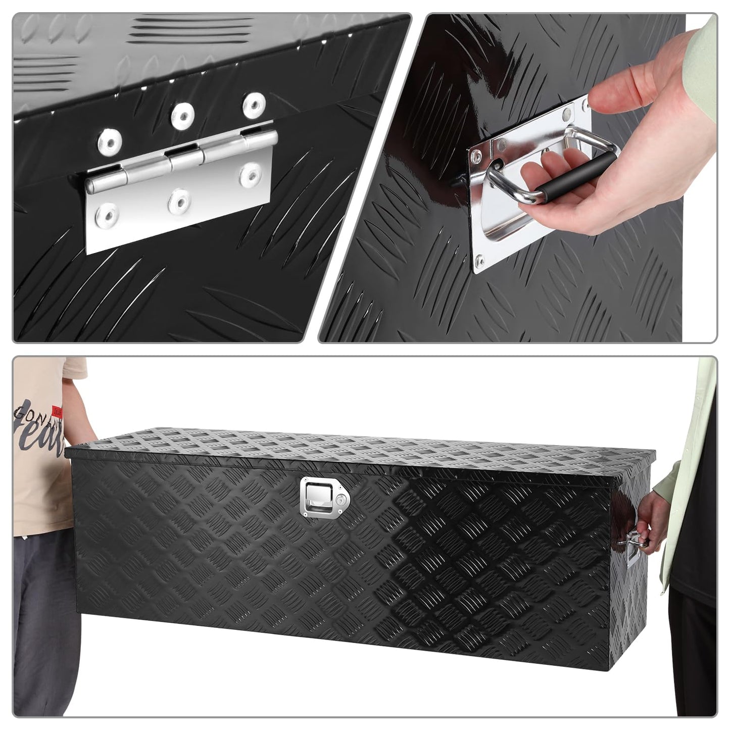 DNA MOTORING Truck Tool Box Lockable Storage Box, Truck Bed Tool Box Truck Bed Organizer Aluminum Truck Tool Boxes for Bed of Truck, w/Lock & Keys, 47"L X 15" W X 15" H Black, TBOX-T5-001-BK