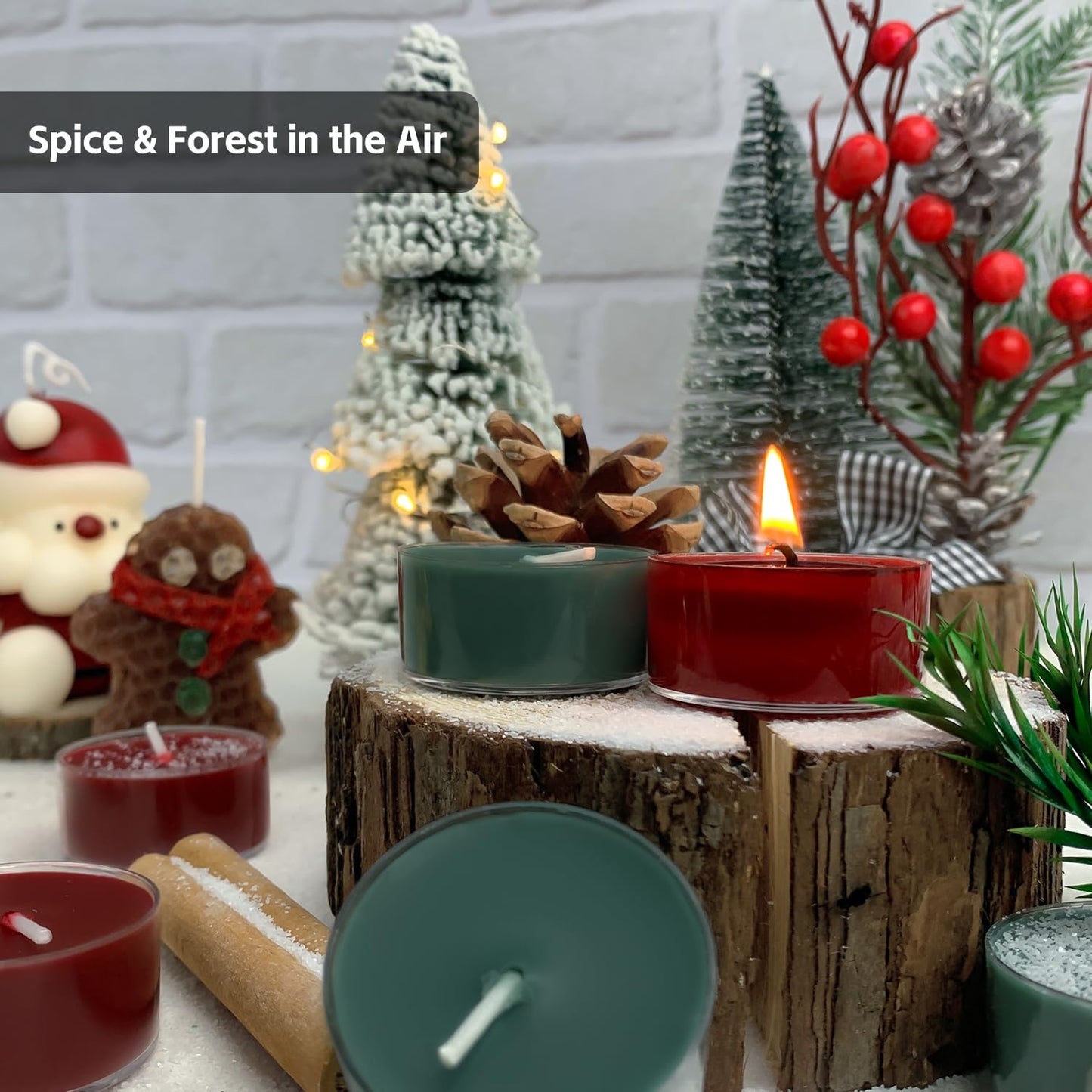 Christmas Scented Tealight Candles, Natural Soy & Bee Wax Blend, Christmas Colors: Red & Green; Apple Cinnamon & Balsam Fir Strong Scented, 3.5 Hour Burn Time, 16 Pcs by Kissingfish