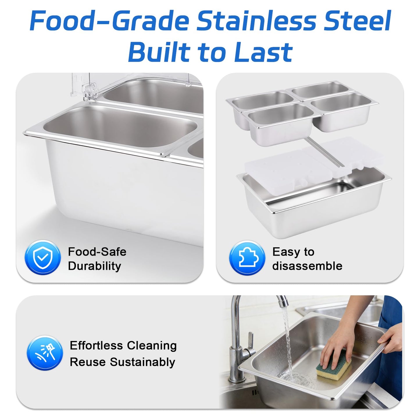 YMJOINMX Cold Food Buffet Server 4 Pans×2.7QT with Ice Packs for Salad Pizza Sauce Colded Serving Trays Condiments Containers for Parties Buffet