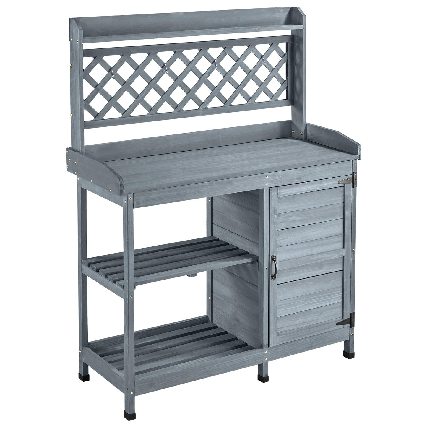 VEVOR Potting Bench Table, Outdoor Gardening Wooden Workstation with Storage Cabinet, Storage Shelves, 43 x 18 in Wood Tabletop, Garden Planting Work Station for Patio, Backyard, Balcony, Gray