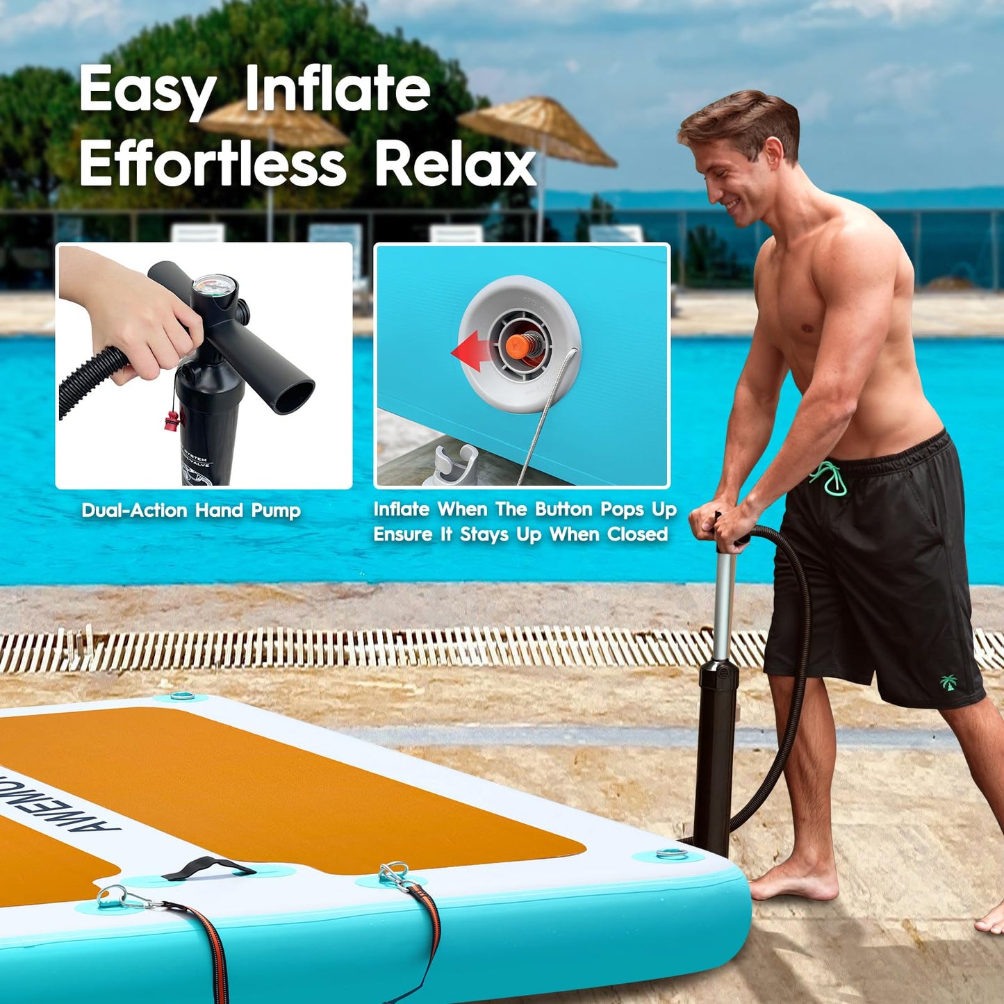 AWEMUFA 8ft x 6ft Inflatable Floating Dock, Inflatable Dock Floating Platform Non-Slip PVC Surface, Water Mat Floating Island Raft for Lake, Floating Dock Mat for Pool Beach Ocean
