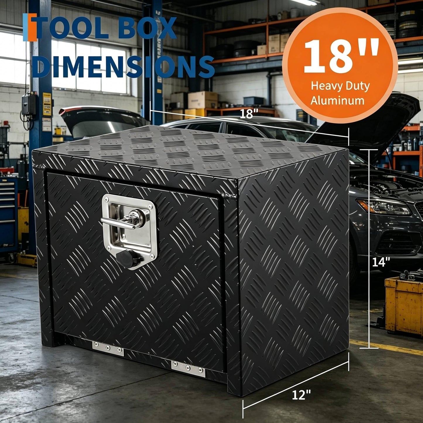 Heavy-Duty Aluminum Underbody Tool Box for Truck,12" x 14" x 18" Waterproof Pickup Truck Storage Chest, Secure Lockable Organizer for RV, Trailer & Work Vehicles, Universal Fit with Slim Profile, Easy
