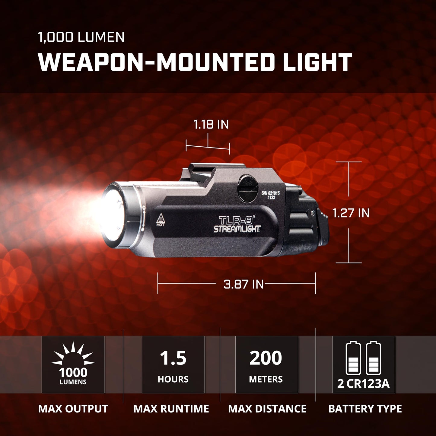 Streamlight 69464 TLR-9 Flex Low-Profile Rail-Mounted Tactical Light with CR123A Lithium Batteries, Black