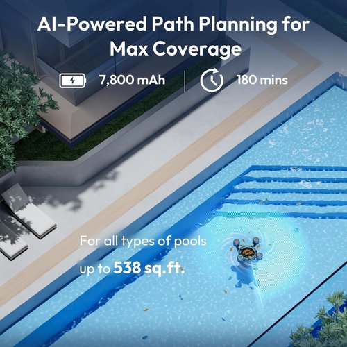 BUBLUE F10 Pool Skimmer Robot - App-Controlled Cleaner with Powerful Suction & AI Navigation | 5L Filter, Space Gray
