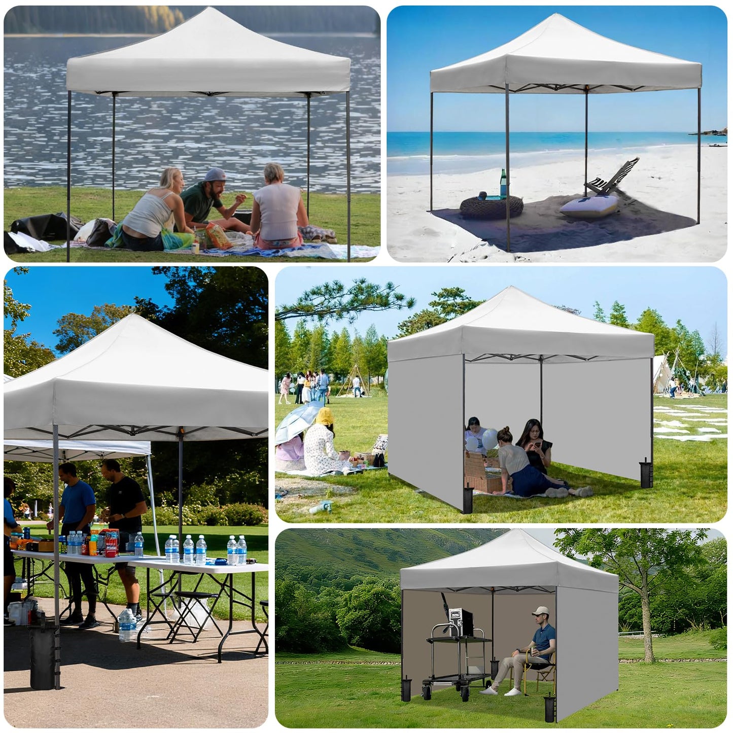 10x10 Durable Pop Up Canopy Tent with Sidewalls, Waterproof Attachable Tent Wall, Privacy Shade for Outdoor Events, Camping, Farmers Market (Light Gray)