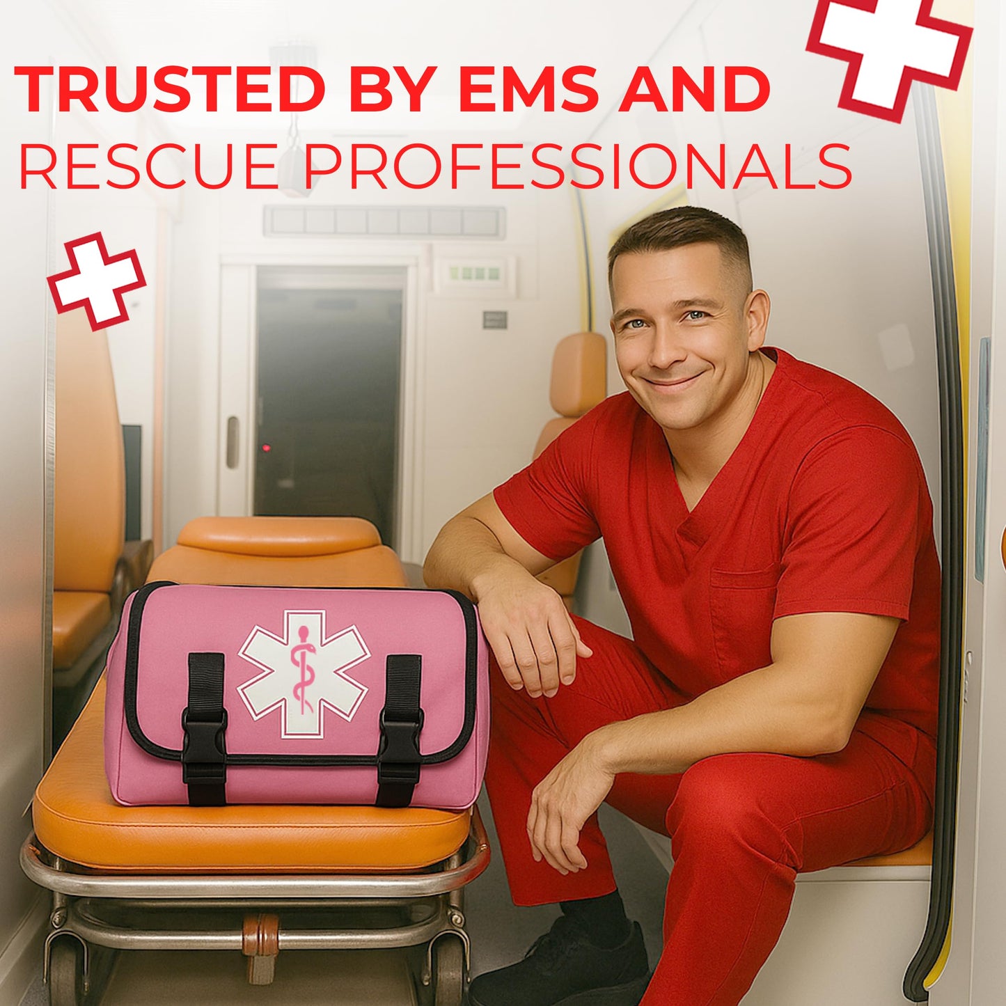 Fully Stocked EMT Trauma Bag – Tactical First Responder Medical Kit with Tourniquet, Vented Chest Seals, Hemostatic Gauze, Trauma Shears, Bandages & Bleeding Control Supplies – Pink