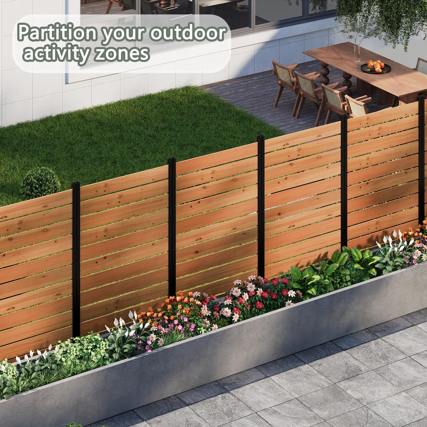 38" W×61" H Wooden Privacy Screen No Dig Outdoor Fence Panel with Metal Stakes Decorative Barrier for Trash Can Air Conditioner & Pool Equipment (Orange 1 Panel)