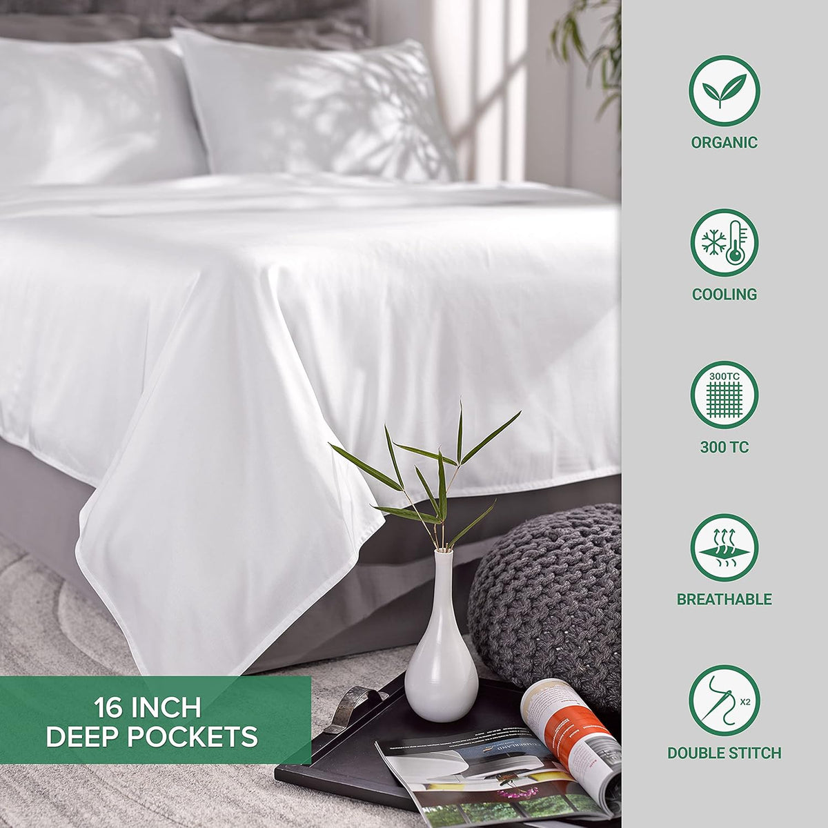 Pure Bamboo Twin Sheets - Luxuriously Soft 100% Organic Viscose Bed Sheet Set | Silver Pearl, Double Stitching