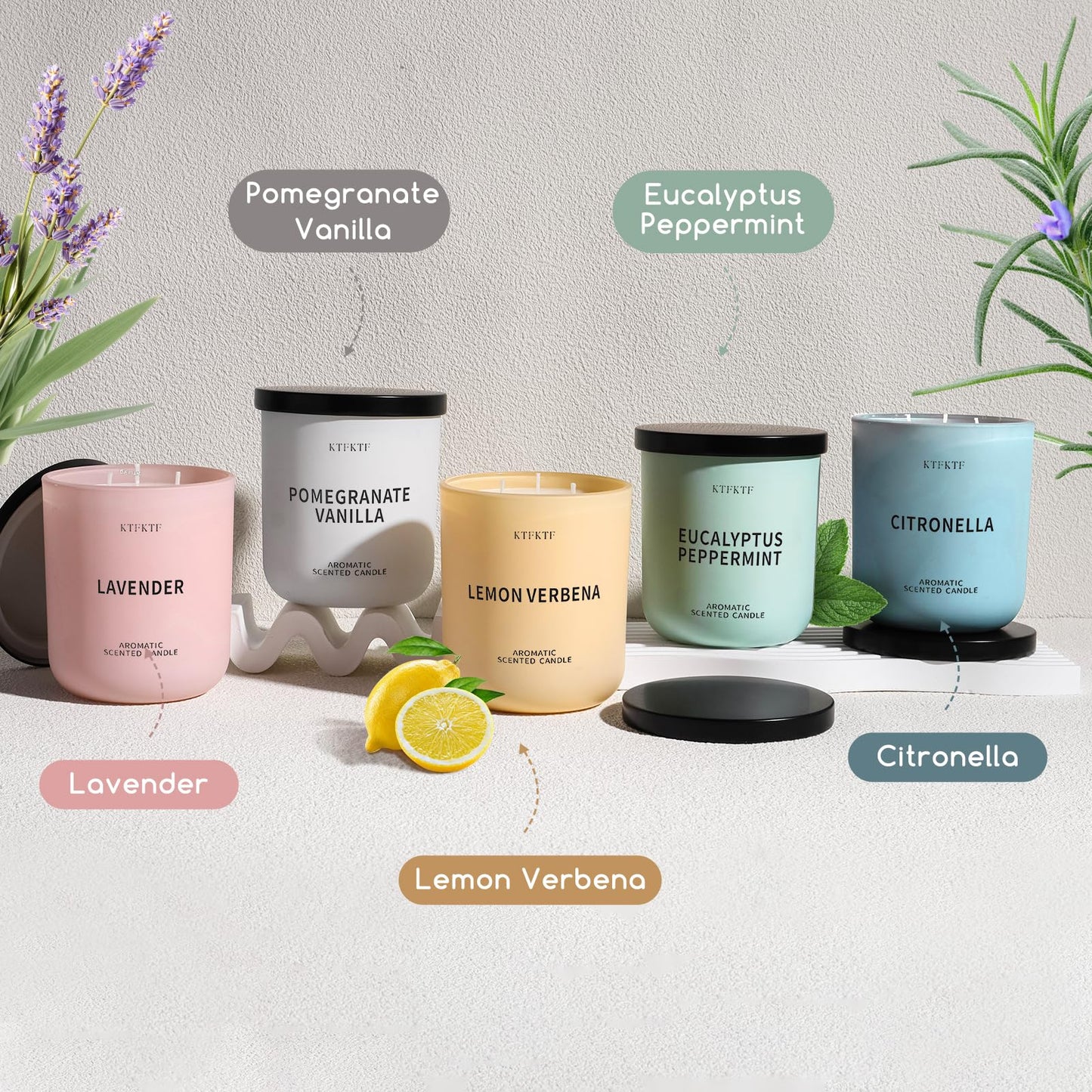 KTFKTF Eucalyptus Peppermint Scented Candle for Home, 14.1oz 80 Hours Long Lasting Aromatherapy Candles for Stress Relief & Energy, Non-Toxic Essential Oil & Soy Wax | Cooling Mint & Woody Aroma