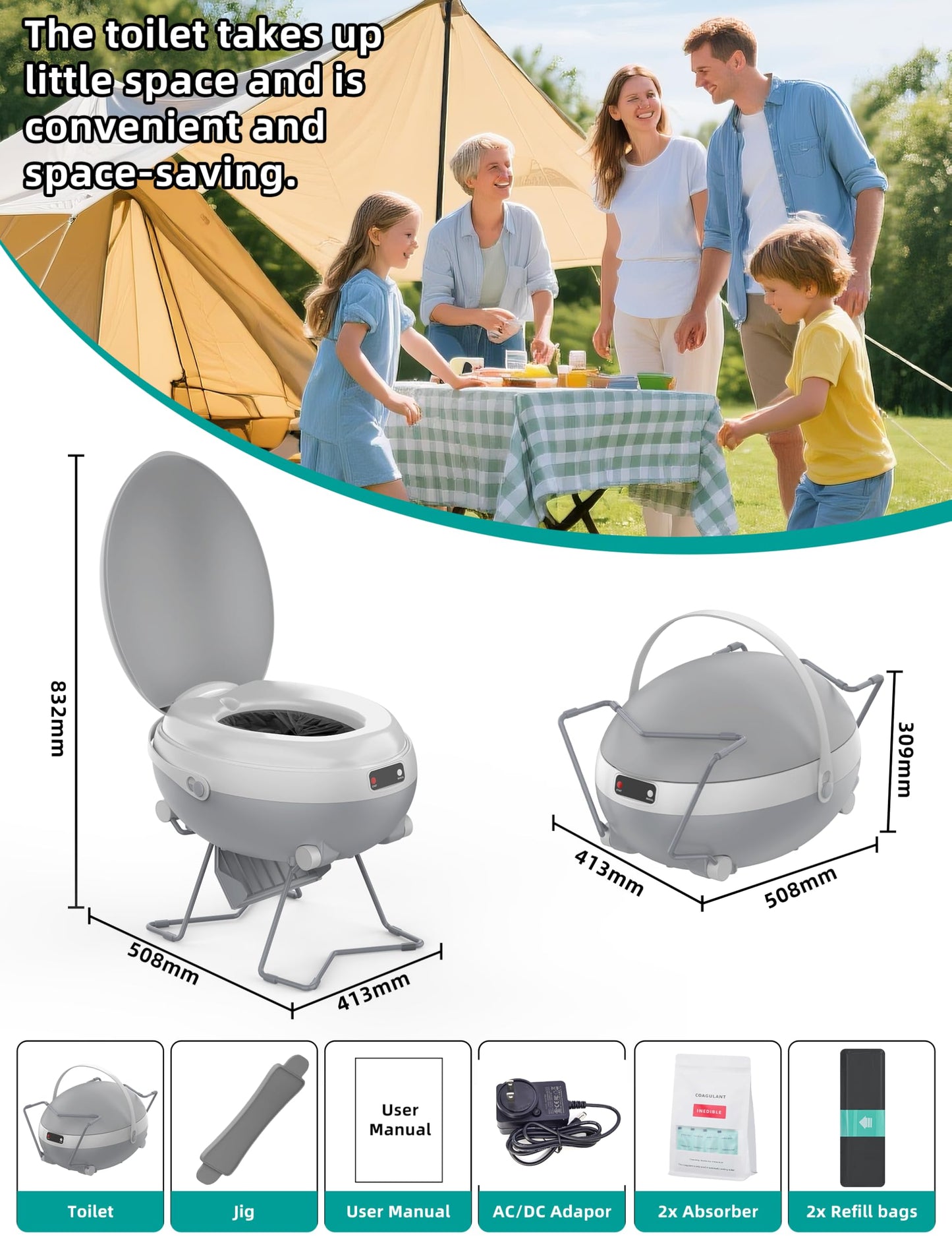 modiwell Dry Flush Toilet, Portable Waterless Self-Contained Rechargeable Toilet, Ideal for RVs, Van, Off-Grid, Tiny House, Boat