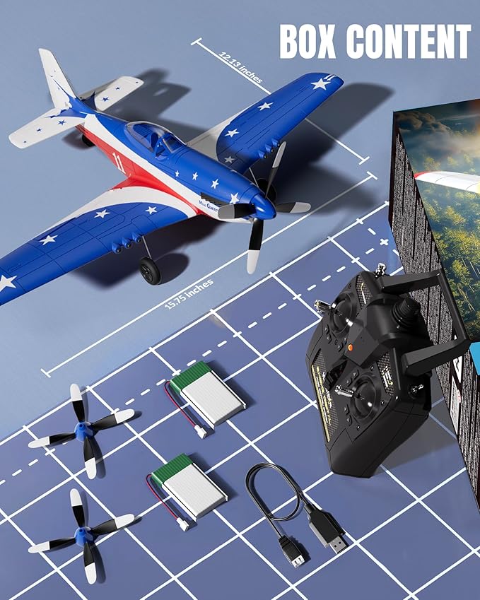 VOLANTEXRC RC Plane 4 Channel Remote Control Airplane P51d Mustang with Gyros Aileron Aerobatics 3 Modes to Fly for Adults & Beginners (Multi Color)