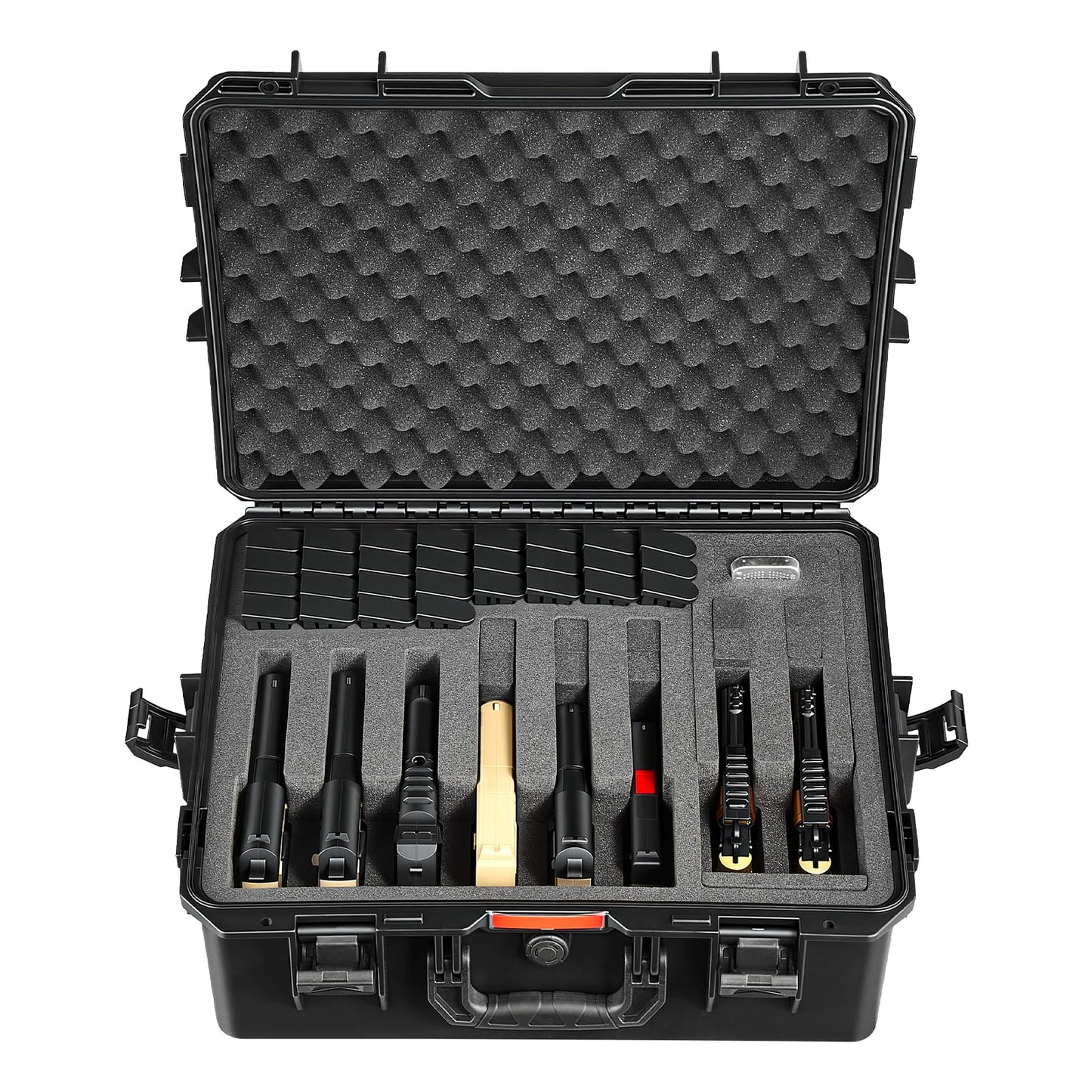 VEVOR Hard Pistol Case, Holds 8 Pistols & 28 Magazine, Hard Gun Case with Pre-Cut XPE Foam Lining, Waterproof Firearm Travel Case with Handle for Gun, Lenses, Camera, Gear, TSA Compliant