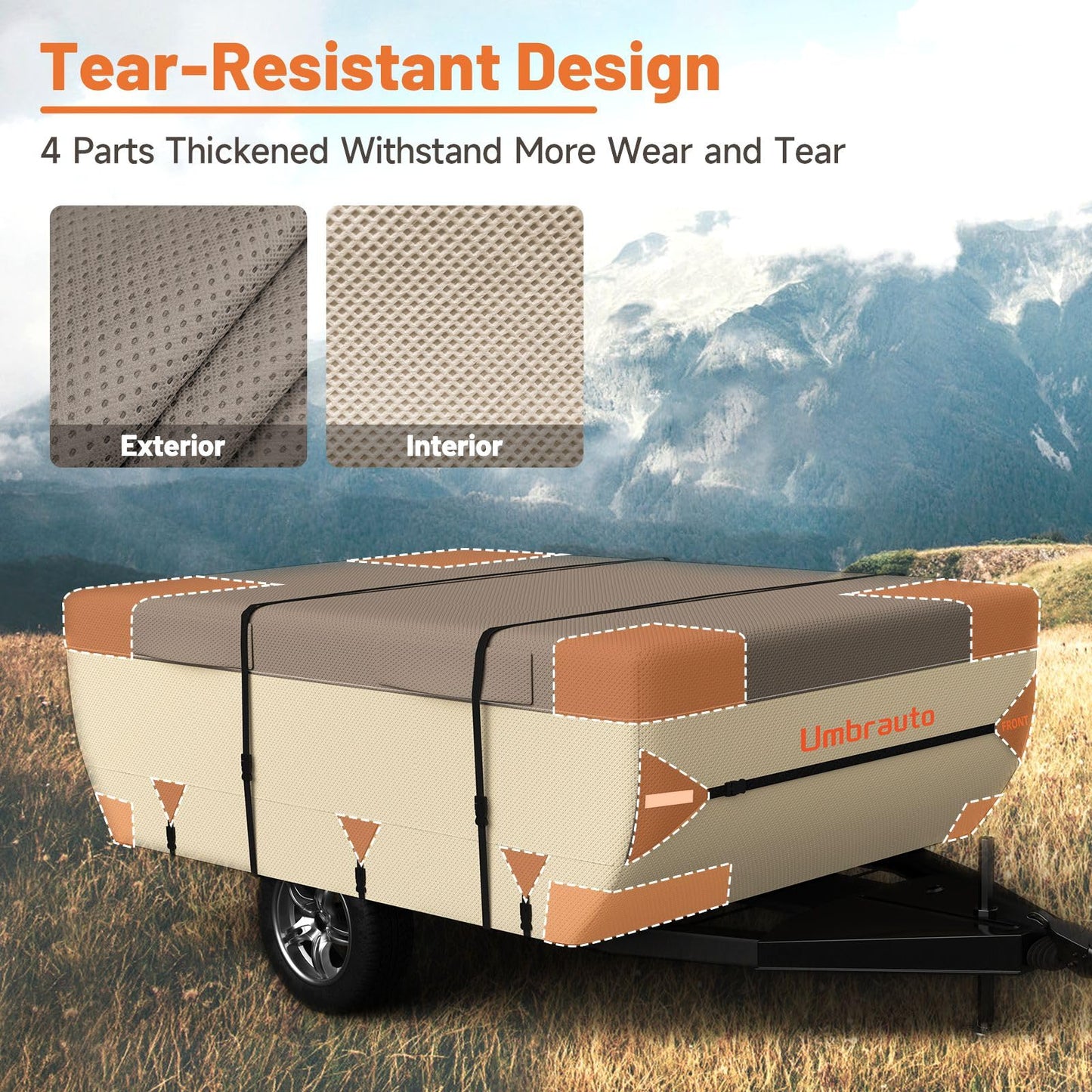 Umbrauto Pop Up Camper Cover for 18'-20' Folding Tent Trailer – 9-Layer Top, 3-Layer Side, Waterproof, Windproof, Sun-Resistant, Heavy-Duty Cover for All-Weather Protection