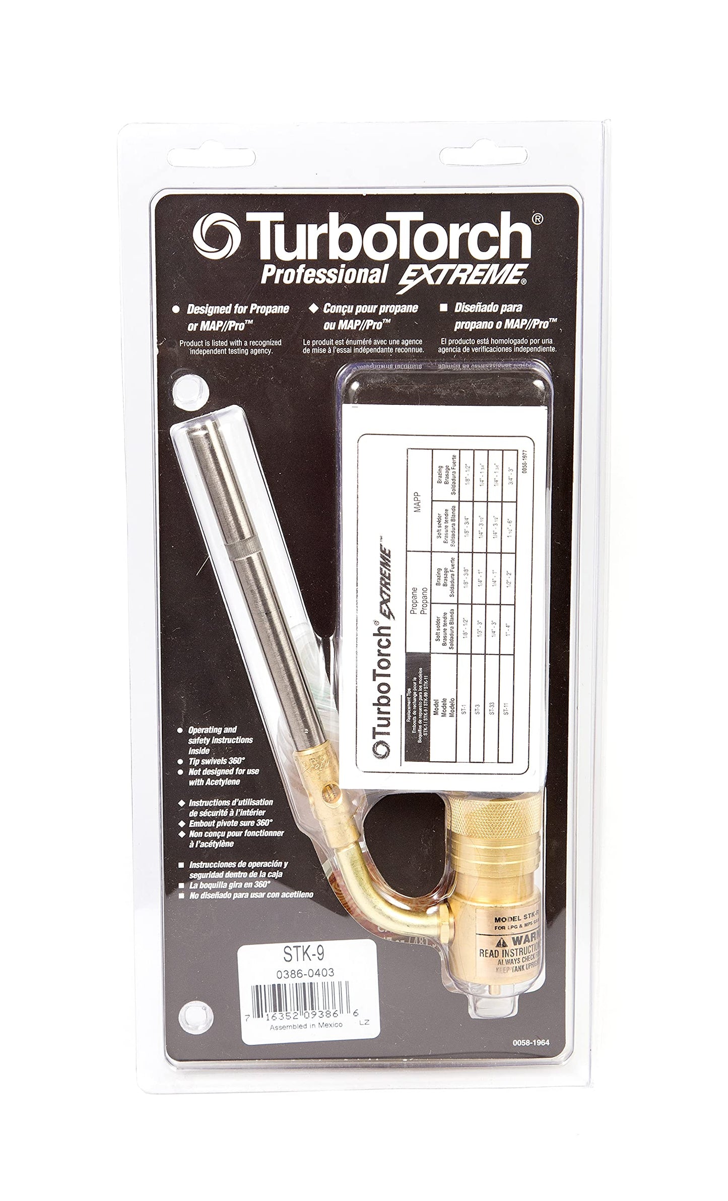 TURBOTORCH 0386-0403 STK-9 Hand Torch Kit for Soft Soldering and Brazing Copper, Brass, Steel, Bronze, Aluminum, Propane/Mapp Pro, Extreme Swirl Technology, 360 Degree, STK-R Regulator, ST-3 Tip