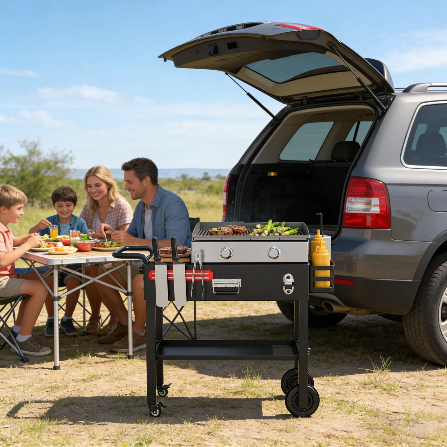 TAILGRILLER Portable Grill Table Outdoor Grill Stand for Blackstone 17"/22" Griddle,Ninja Grill,Foldable Ninja Grill Stand& Blackstone Griddle Stand for Outdoor Tailgating-Camping with Wheels