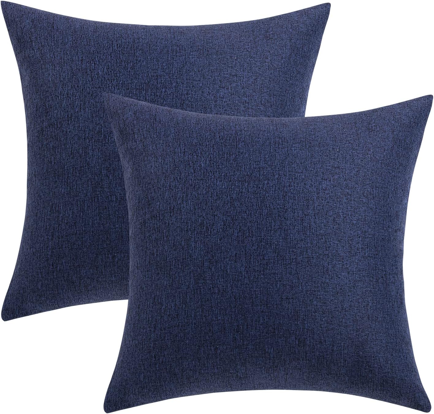 MIULEE Decorative Outdoor Throw Pillow Covers - Waterproof Faux Linen Cushion Cases | 22x22 Inch Navy, Set of 2