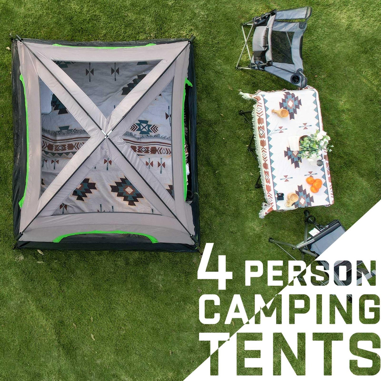 Happy Travel Tent 4 Person Tents for Camping, Waterproof Easy Setup Camping Tent with Top Rainfly, Portable Tall Cabin Tent with 4 Mesh Windows and Carry Bag for Outdoor Camping & Hiking